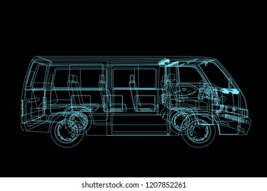 3d illustration vector, blue line vans