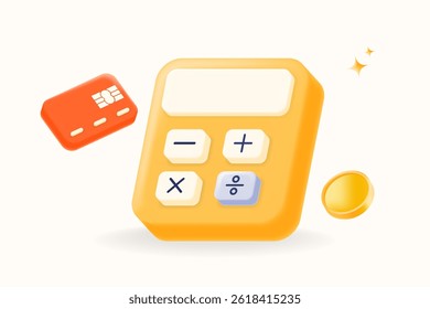 3D illustration vector, calculator, credit card, and coins, finance, budgeting, accounting, and payment solutions. financial services content