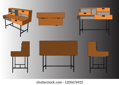 3d illustration, vector, desk, cabinet