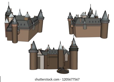 3d illustration, vector, old-fashioned building