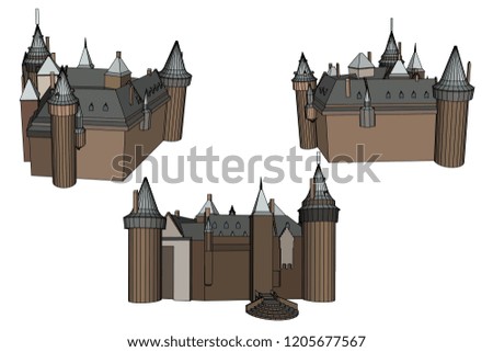 3d illustration, vector, old-fashioned building