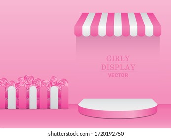 3D illustration vector product display in pink girly scene.