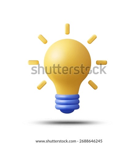 3D illustration vector render of bright golden light bulb isolated on white. New concept, creativity and inspiration, learning, invention, developing new approaches, innovation.