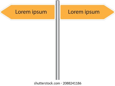 3D Illustration, vector. two signs point to the right and left, diversion. Dummy text: "Lorem ipsum". Isolated on a white background