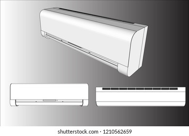 3d illustration vector, white color air conditioner machine isolated on white background