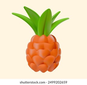 3D-Illustration von lebendiger Ananas mit grünen Blättern einzeln auf beigem Hintergrund. Konzept für tropische Früchte.
