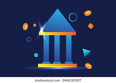 3D illustration of virtual central bank with digital gradient technology style suitable for business icons or symbols