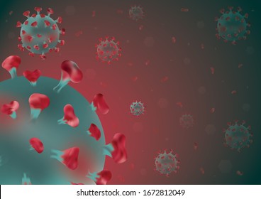 3D illustration of virus, bacteria, germs, coronavirus, cell infected organism on abstract background. Outbreak of respiratory viral infection. Quarantine and pandemic fighting.