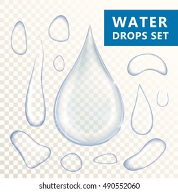 Conjunto de gotas de agua de ilustración 3D, gotas de agua transparentes con Elementos brillantes