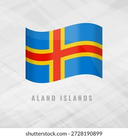 3D illustration of the waving flag of Aland Islands. Vector national flag of the Alandic archipelago on a grey background. Official symbol of the autonomous province in the Baltic Sea.