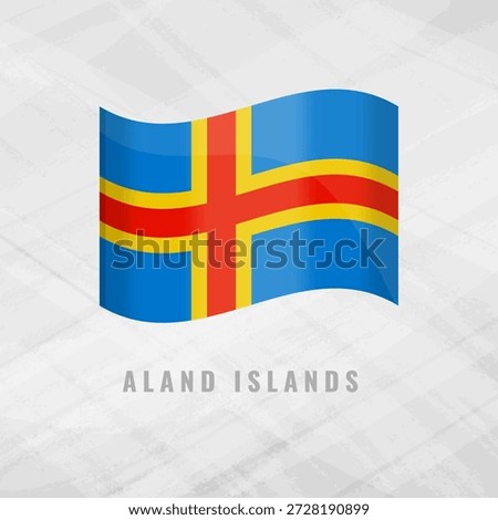 3D illustration of the waving flag of Aland Islands. Vector national flag of the Alandic archipelago on a grey background. Official symbol of the autonomous province in the Baltic Sea.