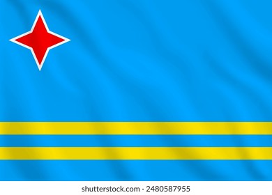 3d illustration waving flag of Aruba. Vector flag of Aruba. Symbol of Aruba.