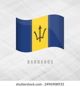 3d illustration waving flag of Barbados. Vector flag of Barbados on Grey Background with copy space. Symbol of Barbados.
