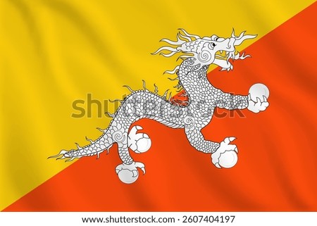 3d illustration waving flag of Bhutan. Vector flag of Bhutan. Symbol of Bhutan