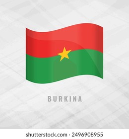 3d illustration waving flag of Burkina Faso. Vector flag of Burkina Faso on Grey Background with copy space. Symbol of Burkina Faso.