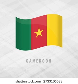 3D illustration of the waving flag of Cameroon. Vector national symbol of the Cameroonian nation on a grey background. Features the green, red and yellow vertical tricolor with a gold star.