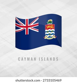 3D illustration of the waving flag of the Cayman Islands. Vector symbol of the British Overseas Territory on a grey background. Features the Blue Ensign and regional coat of arms.