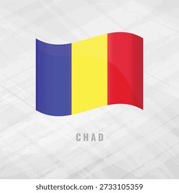 3d illustration waving flag of Chad. Vector flag of Chadon Grey Background with copy space. Symbol of Chad.