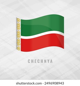 3d illustration waving flag of Chechen. Vector flag of Chechen on Grey Background with copy space. Symbol of Chechen.