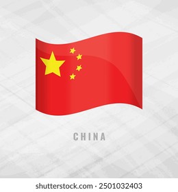 Ilustración 3d ondeando la bandera de China. Bandera de Vector de China sobre fondo gris con espacio de copia. Símbolo de China.