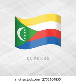 3d illustration waving flag of Comoros. Vector flag of Comoros..on Grey Background with copy space. Symbol of Comoros.