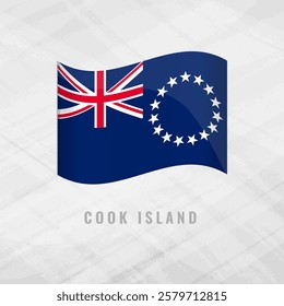 3d illustration waving flag of Cook island. Vector flag of Cook island on Grey Background Symbol of Cook island.