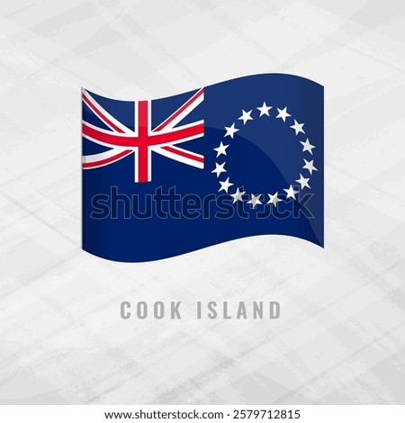 3d illustration waving flag of Cook island. Vector flag of Cook island on Grey Background Symbol of Cook island.