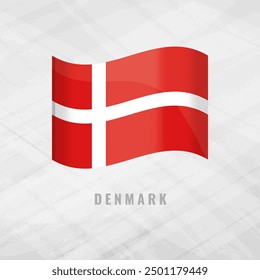 3d illustration waving flag of Denmark. Vector flag of Denmark.on Grey Background with copy space. Symbol of Denmark.