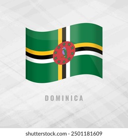 3d illustration waving flag of Dominica. Vector flag of Dominica.on Grey Background with copy space. Symbol of Dominica.