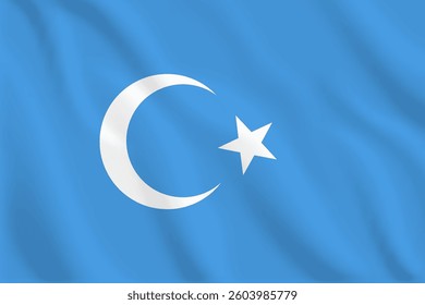 3d illustration waving flag of East Turkestan. Vector flag of East Turkestan. Symbol of East Turkestan.