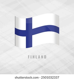 Ilustración 3D ondeando la bandera de Finlandia. Bandera de Vector de Finlandia Fondo gris con espacio de copia. Símbolo de Finlandia.
