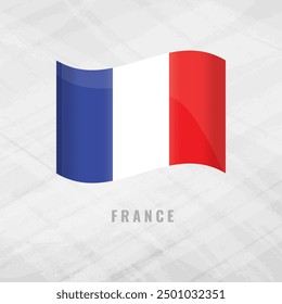 Ilustración 3D ondeando la bandera de Francia. Bandera de Vector de Francia Fondo gris con espacio de copia. Símbolo de Francia.