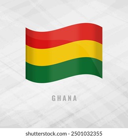 3d illustration waving flag of Ghana Vector flag of Ghana Grey Background with copy space. Symbol of Ghana