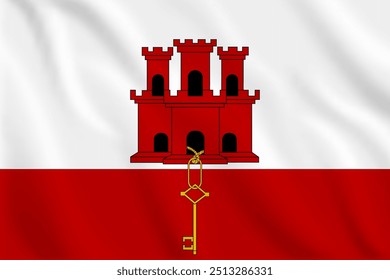 3d illustration waving flag of Gibraltar. Vector flag of Gibraltar. Symbol of Gibraltar.