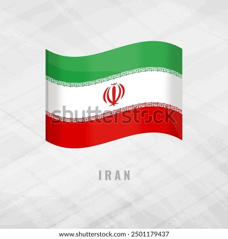 3d illustration waving flag of Iran. Vector flag on Grey Background with copy space Iran Symbol of Iran.