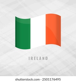 3d illustration waving flag of Ireland .Vector flag on Grey Background with copy space Ireland Symbol of Ireland