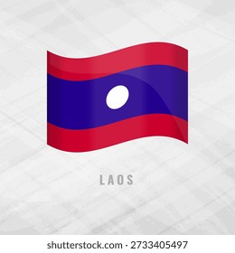 3d illustration waving flag of Laos. Vector flag of Laos on Grey Background with copy space. Symbol of Laos