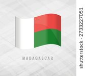 3d illustration waving flag of Madagascar. Vector flag of Madagascar on Grey Background . Symbol of Madagascar.