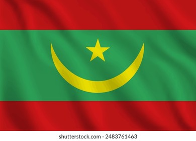 3d illustration waving flag of Mauritania. Vector flag of Mauritania. Symbol of Mauritania.