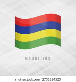 3d illustration waving flag of Mauritius. Vector flag of Mauritius on Grey Background with copy space. Symbol of Mauritius.