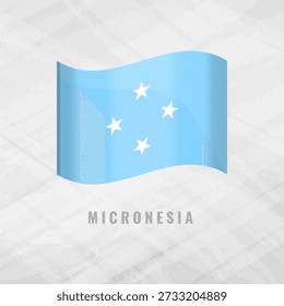 3D illustration of the waving flag of Micronesia. Vector national symbol of the Federated States of Micronesia on a grey background. Features four white stars on a light blue field.