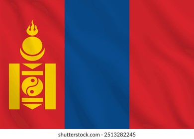 3d illustration waving flag of Mongolia. Vector flag of Mongolia. Symbol of Mongolia.