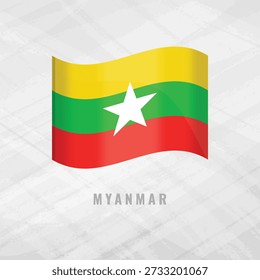 3d illustration waving flag of Myanmar. Vector flag of Myanmar on Grey Background. Symbol of Myanmar.