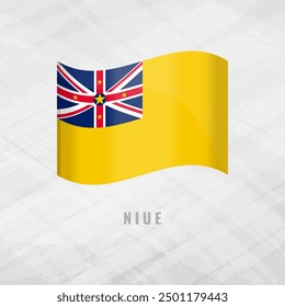 Ilustración 3d ondeando la bandera de Niue. Bandera de Vector sobre fondo gris Niue con espacio de copia. Símbolo de Niue.