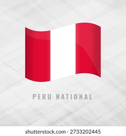Ilustración 3D de la bandera ondeando del Perú. Símbolo nacional Vector de la nación peruana sobre un fondo gris. Cuenta con el icónico diseño tricolor de Vertical roja y blanca.