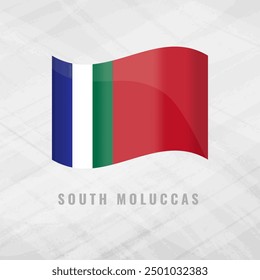 Ilustración 3D ondeando la bandera de las Molucas del Sur. Bandera de Vector de las Molucas del Sur. sobre fondo gris símbolo de las Molucas del Sur.