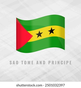 3d illustration waving flag of Tome and Principe. Vector flag of Tome and Principe on Grey Background Symbol of Tome and Principe