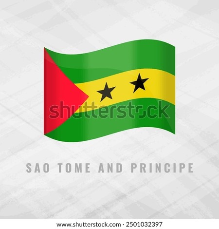 3d illustration waving flag of Tome and Principe. Vector flag of Tome and Principe on Grey Background Symbol of Tome and Principe