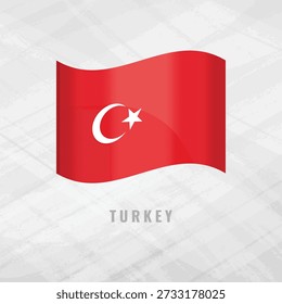 3d illustration waving flag of Turkey. Vector flag of Turkey on Grey Background with copy space. Symbol of Turkey.