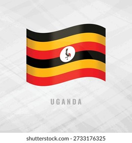3d illustration waving flag of Uganda Vector flag of Uganda on Grey Background with copy space. Symbol of Uganda.